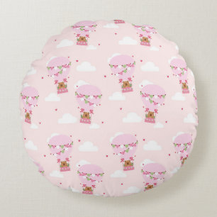 Cute Capybara Hot Air Balloon Round Cushion