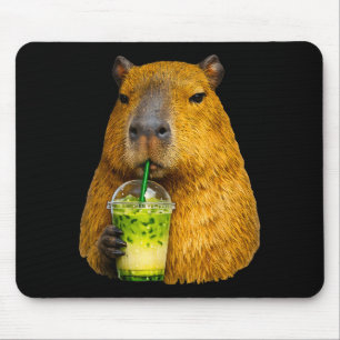 Cute capybara iced matcha latte lover meme mouse pad