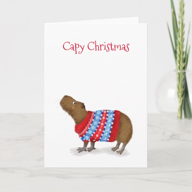 Cute capybara in a Christmas jumper card (Front)