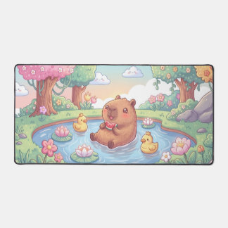 Cute capybara in a pond desk mat