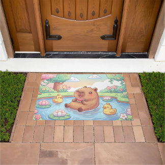 Cute capybara in a pond doormat