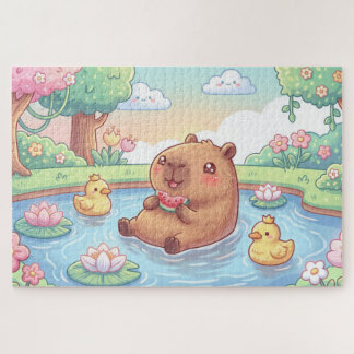 Cute capybara in a pond jigsaw puzzle