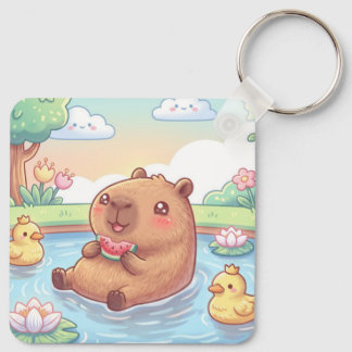 Cute capybara in a pond key ring