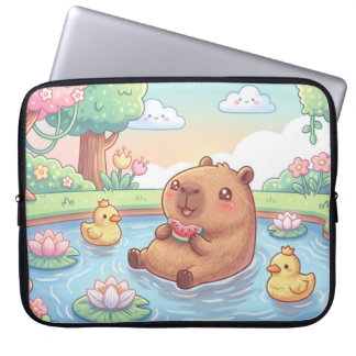 Cute capybara in a pond laptop sleeve