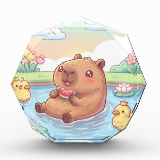 Cute capybara in a pond photo block