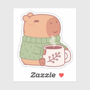 Cute Capybara In Sweater With Hot Coffee