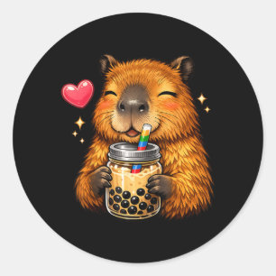 Cute Capybara Kawaii Anime Drinking Bubble Tea Classic Round Sticker