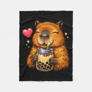 Cute Capybara Kawaii Anime Drinking Bubble Tea Fleece Blanket