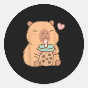 Cute Capybara Kawaii Anime Drinking Bubble Tea Lov Classic Round Sticker