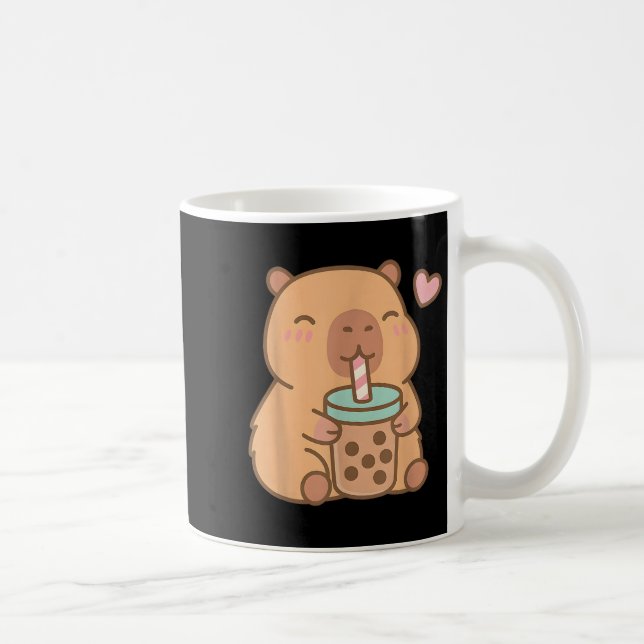 Cute Capybara Kawaii Anime Drinking Bubble Tea Lov Coffee Mug (Right)