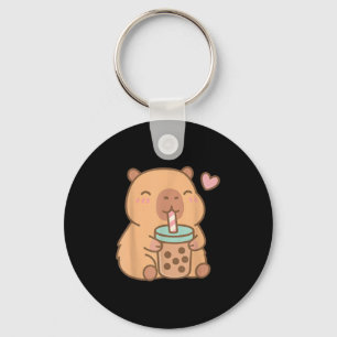 Cute Capybara Kawaii Anime Drinking Bubble Tea Lov Key Ring