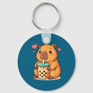 Cute Capybara Kawaii Anime Drinking Bubble Tea Lov Key Ring