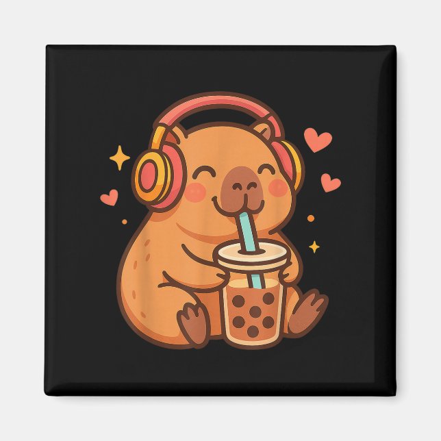 Cute Capybara Kawaii Anime Drinking Bubble Tea Lov Magnet (Front)