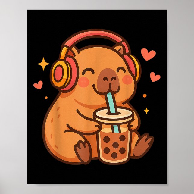 Cute Capybara Kawaii Anime Drinking Bubble Tea Lov Poster (Front)