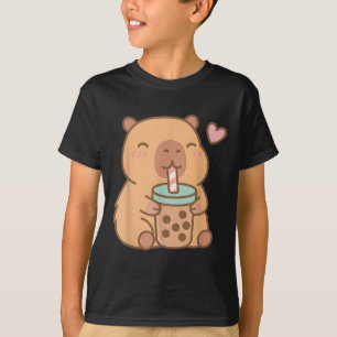 Cute Capybara Kawaii Anime Drinking Bubble Tea Lov T-Shirt