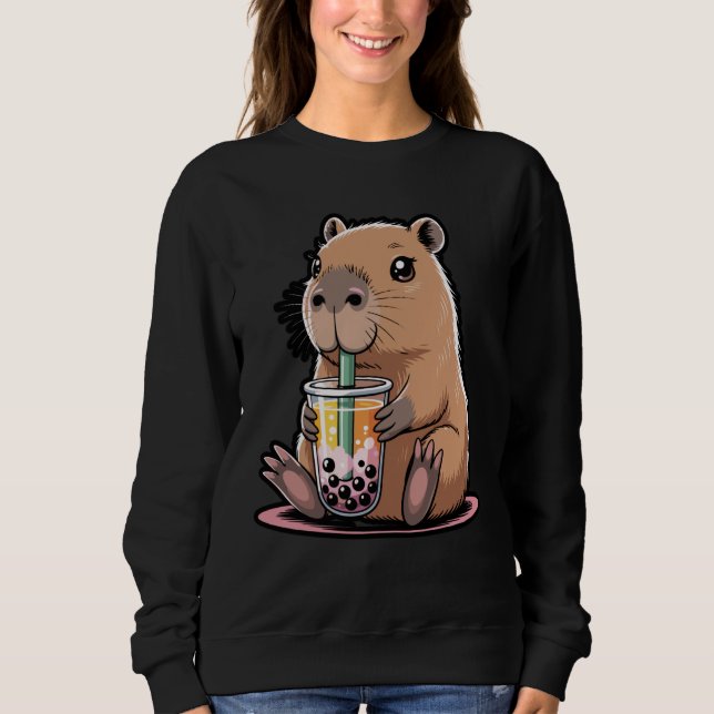 Cute Capybara Kawaii Boba Tea Lover T-Shirt Sweatshirt (Front)