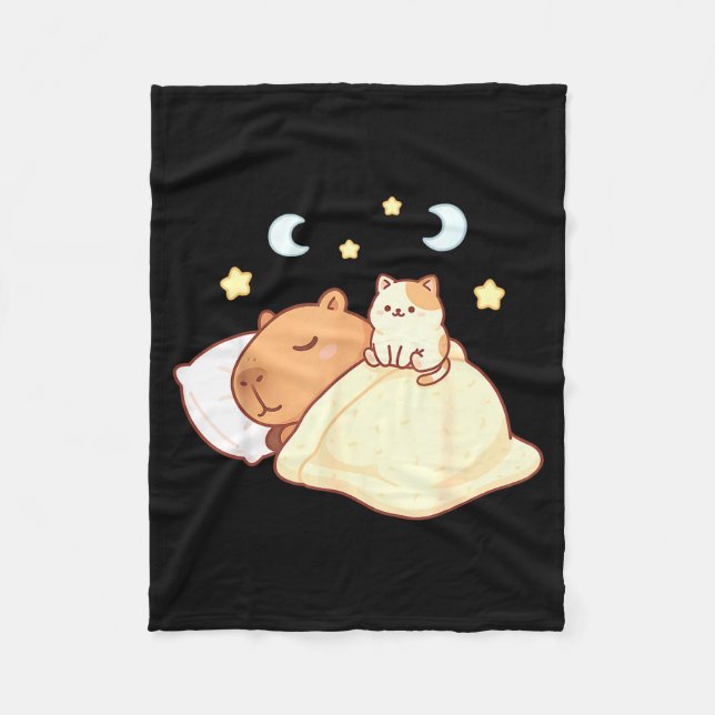 Cute Capybara Kawaii Sleep Pajamas Sleepybara Cat  Fleece Blanket (Front)