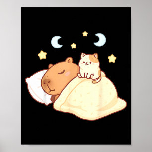 Cute Capybara Kawaii Sleep Pajamas Sleepybara Cat Poster