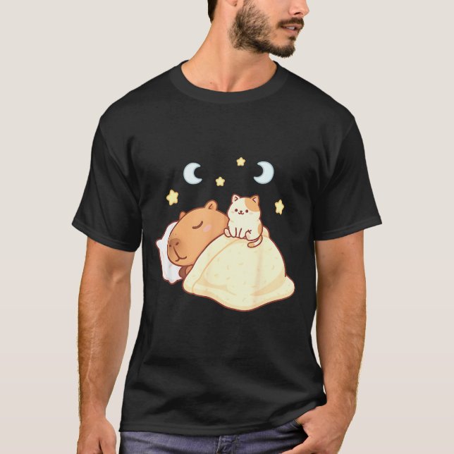 Cute Capybara Kawaii Sleep Pajamas Sleepybara Cat  T-Shirt (Front)