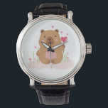 Cute Capybara Love Valentine Anniversary Gift Watch<br><div class="desc">Share a little capybara love everywhere you go with this adorable Cappy in Love Button. Featuring a sweet capybara holding a heart, this pin badge is perfect for jackets, backpacks, tote bags, classroom valentines, or party favors. Lightweight and cheerful, it’s a fun mini gift for friends, kids, coworkers, and anyone...</div>