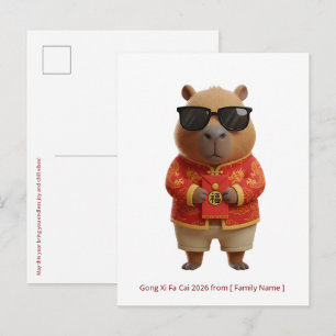 Cute Capybara Lunar New Year 2026 Custom Family  Postcard