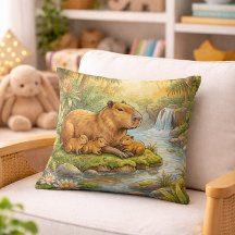 Cute Capybara Mama And Babies Jungle Animals