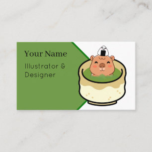 Cute Capybara Matcha Latte Bath - Kawaii Green Tea Business Card