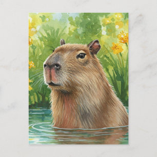Cute Capybara Nature Water River Postcard