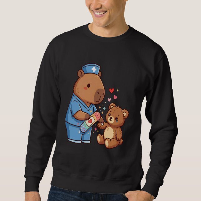 Cute Capybara Nurse Teddy Bear Patient Bandage Med Sweatshirt (Front)