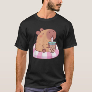 Cute Capybara On Pool Float Drinking Bubble Tea Lo T-Shirt