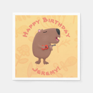 Cute capybara personalised birthday cartoon napkin
