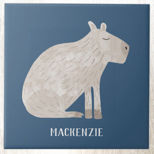 Cute Capybara Personalised Name Ceramic Tile