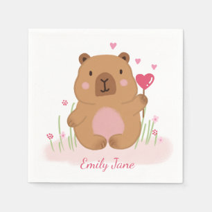 Cute Capybara Personalized Pink Baby Shower  Napkin