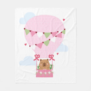 Cute Capybara Pink Birthday Party Fleece Blanket