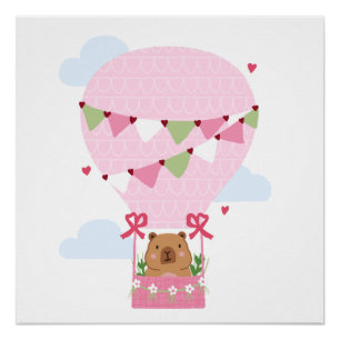 Cute Capybara Pink Birthday Party Poster