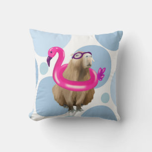 Cute Capybara Pink Flamingo Pool Party Cushion