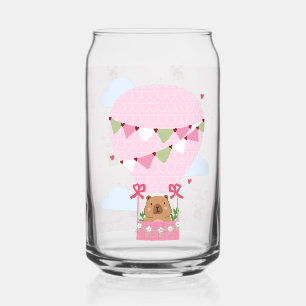 Cute Capybara Pink Hot Air Balloon Can Glass