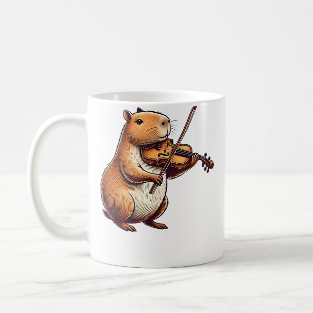 Cute Capybara Playing Violin Capybaras Musician Mu Coffee Mug (Left)