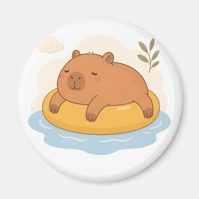 Cute Capybara Pool Float Summer Chill Magnet (Front)