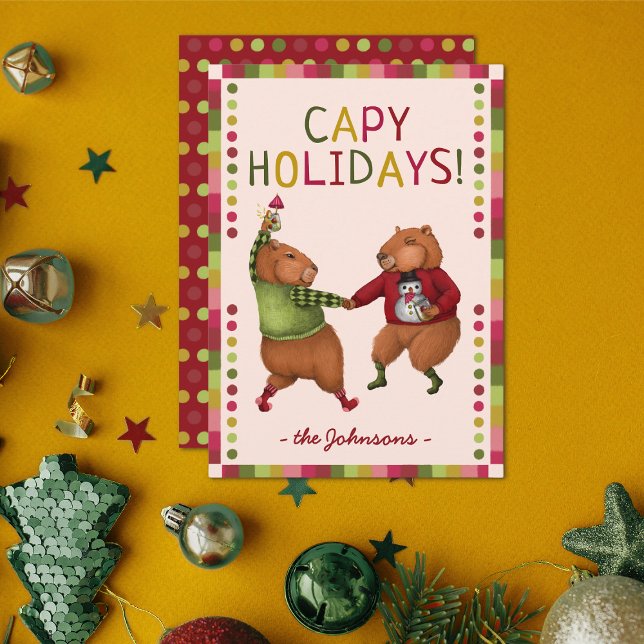 Cute Capybara Pun Capy Holidays Christmas Cards (Creator Uploaded)