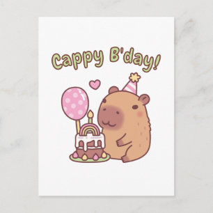 Cute Capybara Rainbow Birthday Cake Cappy Bday Postcard