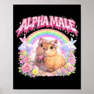 Cute Capybara Rainbow Floral Funny for Men Women Poster