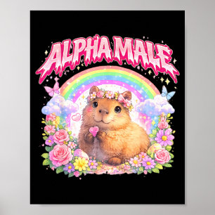 Cute capybara rainbow floral funny for men women poster