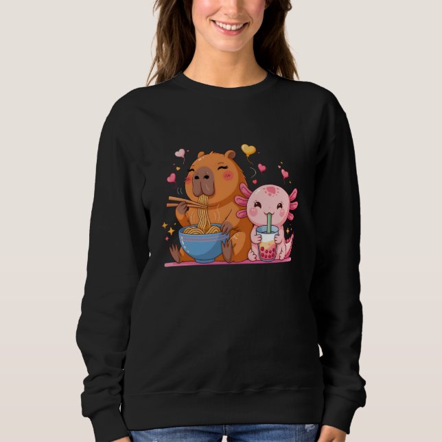 Cute Capybara Ramen and Axolotl Boba Kawaii Boys G Sweatshirt (Front)