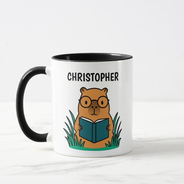 Cute Capybara Reading Book Mug (Left)