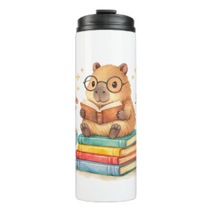 Cute Capybara Reading Books Watercolor  Thermal Tumbler