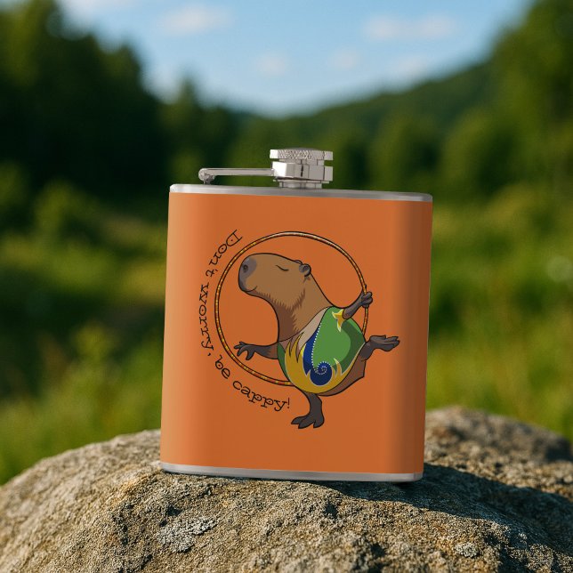 Cute Capybara Rhythmic Gymnastics Hoop Cartoon Hip Flask (Creator Uploaded)