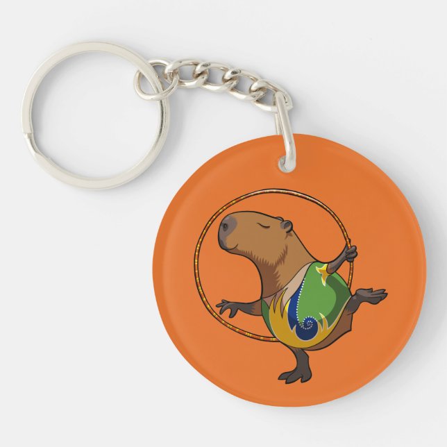 Cute Capybara Rhythmic Gymnastics Hoop Cartoon Key Ring (Front)