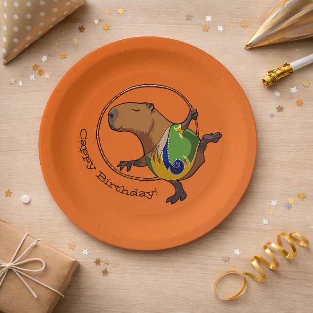 Cute Capybara Rhythmic Gymnastics Hoop Cartoon Paper Plate (Creator Uploaded)