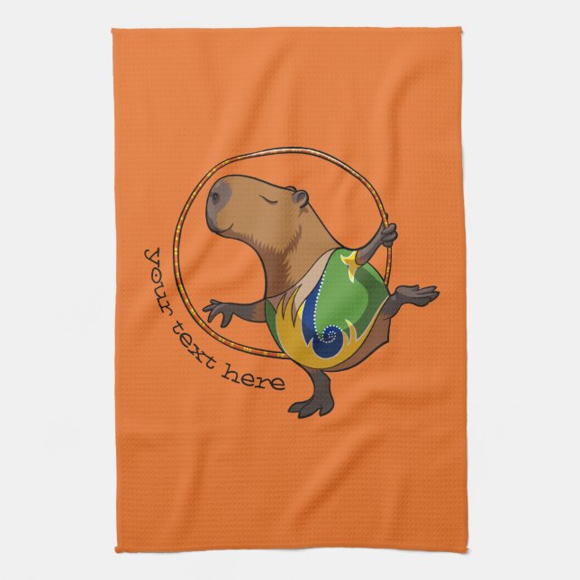 Cute Capybara Rhythmic Gymnastics Hoop Cartoon Tea Towel (Vertical)